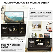 Wood TV Stand with 2 Glass Door Cabinets and 2-Tier Adjustable Shelves-Brown