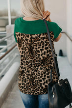 Green Leopard Printed Splicing T-Shirt