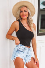 Black Basic One Shoulder Sleeveless Crop Top
