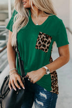 Green Leopard Printed Splicing T-Shirt