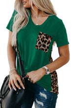 Green Leopard Printed Splicing T-Shirt