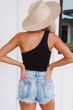 Black Basic One Shoulder Sleeveless Crop Top