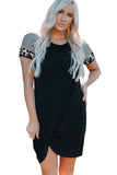 Dark Gray Raglan Sleeve Twist Front Short T Shirt Dress