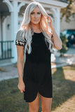 Dark Gray Raglan Sleeve Twist Front Short T Shirt Dress