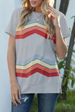 Blue Colorful Wavy Stripes Print Short Sleeve Tee