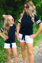 Blue Casual Family Matching Girls Tie Knot Striped T-shirt