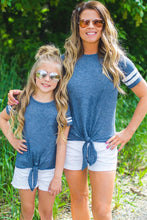 Blue Casual Family Matching Girls Tie Knot Striped T-shirt