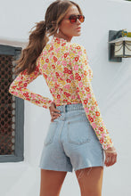 Multicolor Floral Frill Neck Boho Long Sleeve Blouse