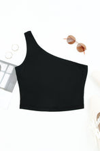 Black Basic One Shoulder Sleeveless Crop Top