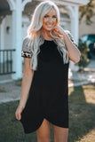 Dark Gray Raglan Sleeve Twist Front Short T Shirt Dress