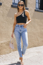 Black Basic One Shoulder Sleeveless Crop Top