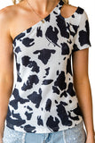 Animal Print Short Sleeve One Shoulder T Shirt