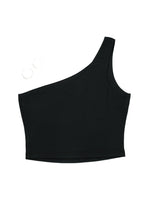 Black Basic One Shoulder Sleeveless Crop Top