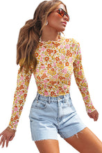 Multicolor Floral Frill Neck Boho Long Sleeve Blouse