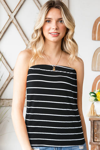 Black Casual Striped Strapless Bandeau Summer Top