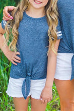 Blue Casual Family Matching Girls Tie Knot Striped T-shirt