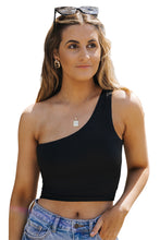 Black Basic One Shoulder Sleeveless Crop Top