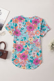 Multicolor Floral Print Asymmetric Hem T Shirt