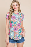 Multicolor Floral Print Asymmetric Hem T Shirt