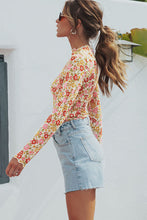 Multicolor Floral Frill Neck Boho Long Sleeve Blouse