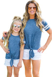 Blue Casual Family Matching Girls Tie Knot Striped T-shirt