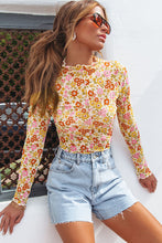 Multicolor Floral Frill Neck Boho Long Sleeve Blouse