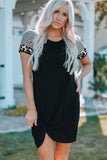 Dark Gray Raglan Sleeve Twist Front Short T Shirt Dress