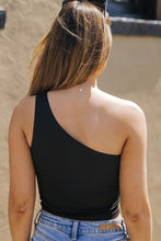 Black Basic One Shoulder Sleeveless Crop Top