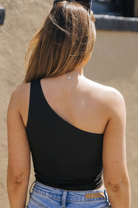 Black Basic One Shoulder Sleeveless Crop Top