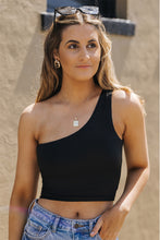 Black Basic One Shoulder Sleeveless Crop Top