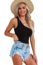 Black Basic One Shoulder Sleeveless Crop Top