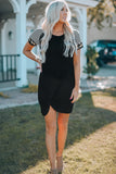 Dark Gray Raglan Sleeve Twist Front Short T Shirt Dress