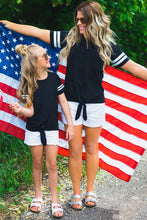 Blue Casual Family Matching Girls Tie Knot Striped T-shirt