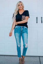 Green Leopard Printed Splicing T-Shirt