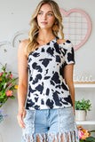 Animal Print Short Sleeve One Shoulder T Shirt