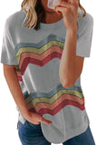 Blue Colorful Wavy Stripes Print Short Sleeve Tee