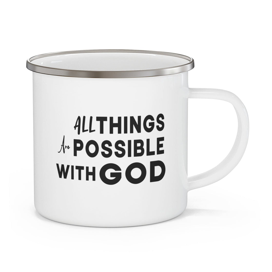 Enamel Camping Mug, All Things Are Possible With God Black Illustration-0