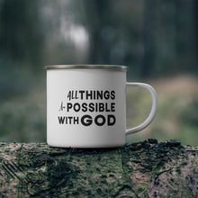 Enamel Camping Mug, All Things Are Possible With God Black Illustration-3