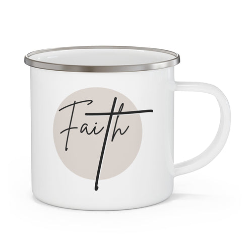Enamel Camping Mug, Faith - Christian Affirmation - Black And Beige-0