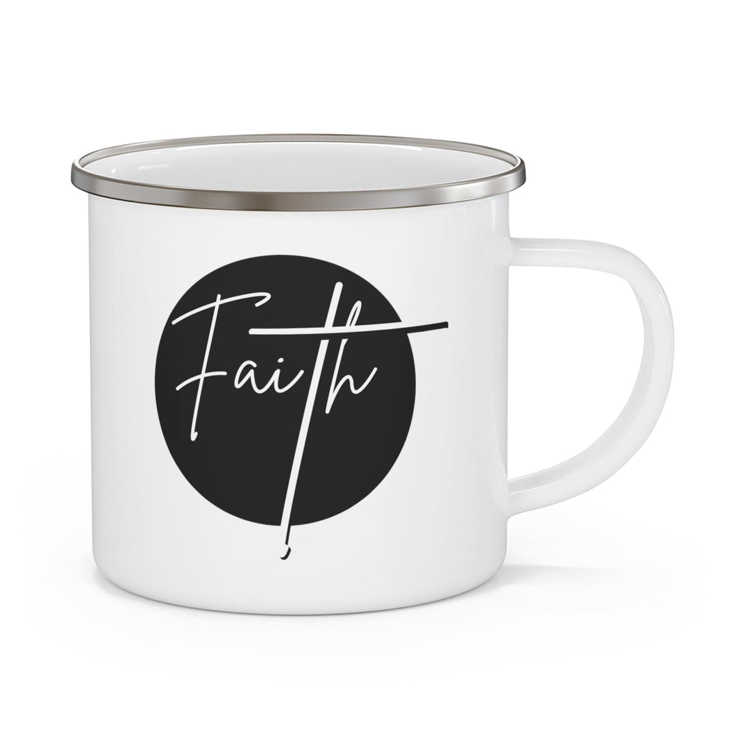 Enamel Camping Mug, Faith - Christian Affirmation - Black And White-0