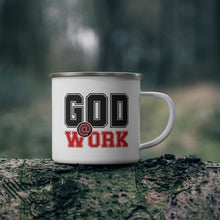 Enamel Camping Mug, God @ Work Black And Red Print-3