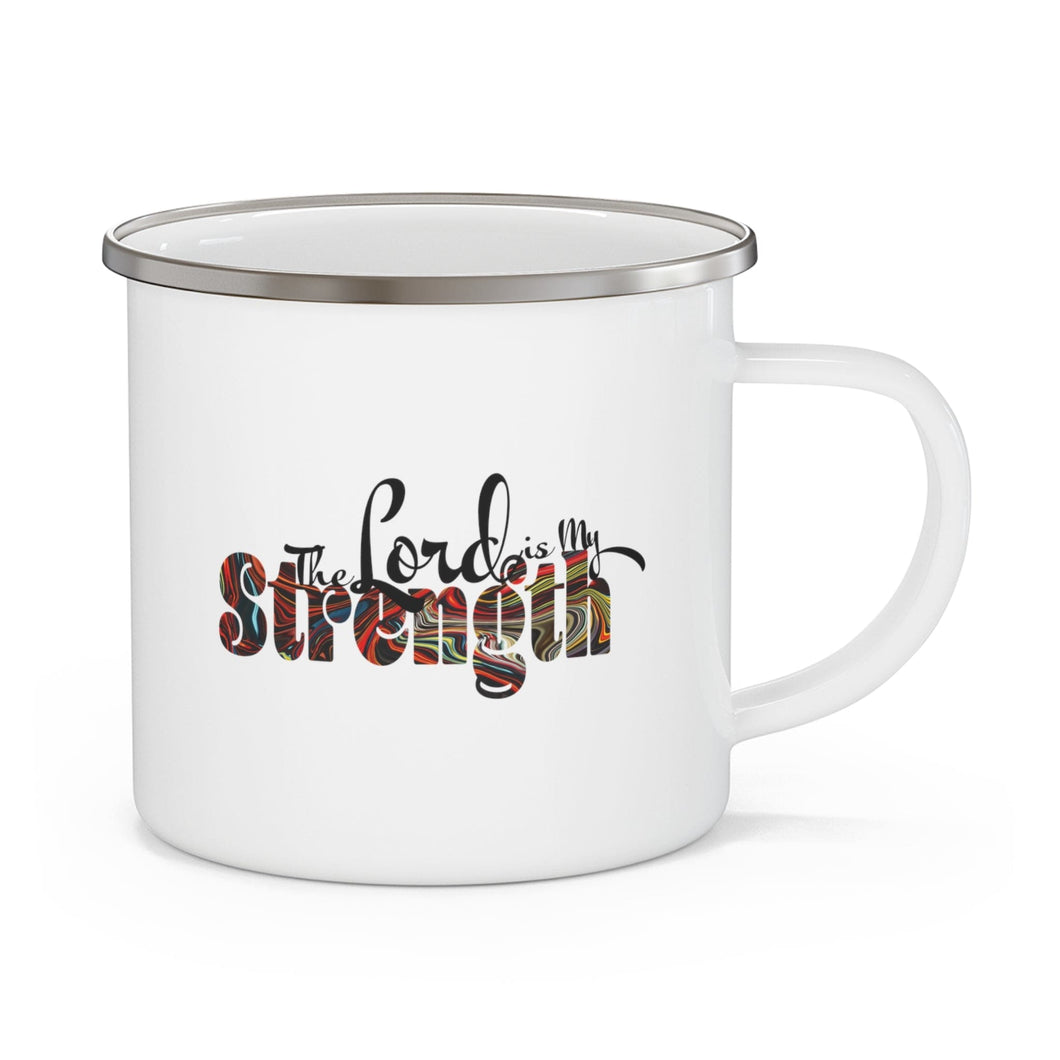 Enamel Camping Mug, The Lord Is My Strength Multicolor Illustration-0