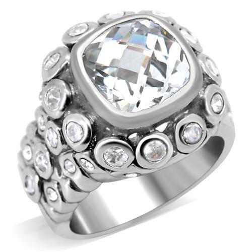 0C705 - Brass Ring Rhodium Women AAA Grade CZ Clear