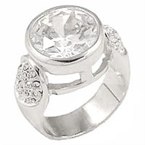 0G415 - Brass Ring Rhodium Women AAA Grade CZ Clear