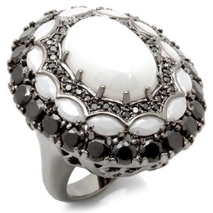 0W213 - Brass Ring Ruthenium Women Milky CZ White