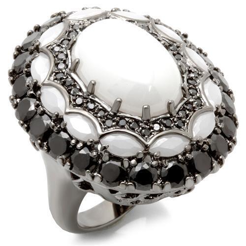 0W213 - Brass Ring Ruthenium Women Milky CZ White