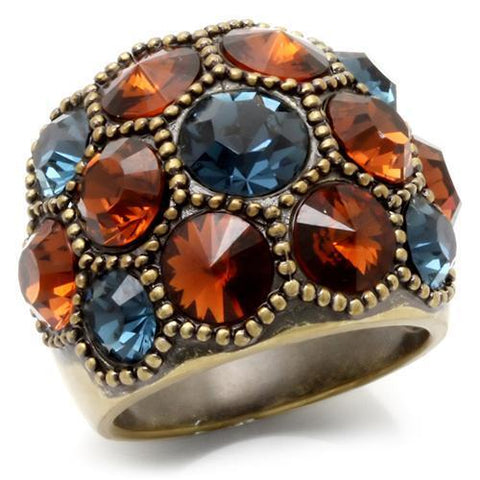 0W234 - Brass Ring Antique Copper Women Top Grade Crystal Multi Color