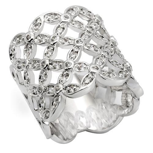0W267 - Brass Ring Rhodium Women AAA Grade CZ Clear