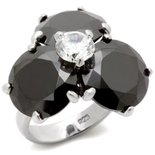 0W269 - Brass Ring Rhodium Women AAA Grade CZ Jet