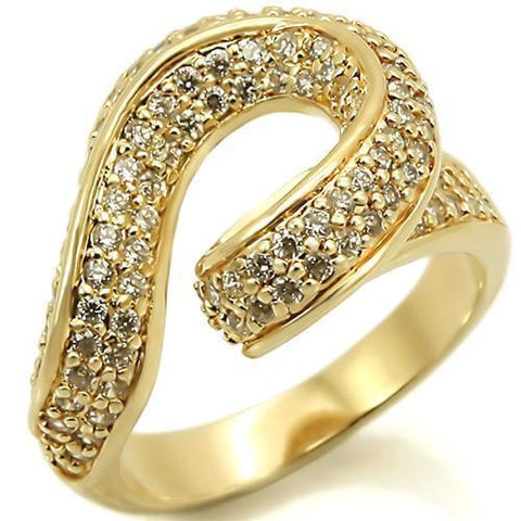 0W317 - Gold Brass Ring with AAA Grade CZ  in Clear